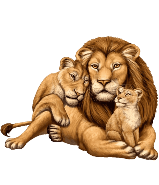Лев львица и Львенок акварель