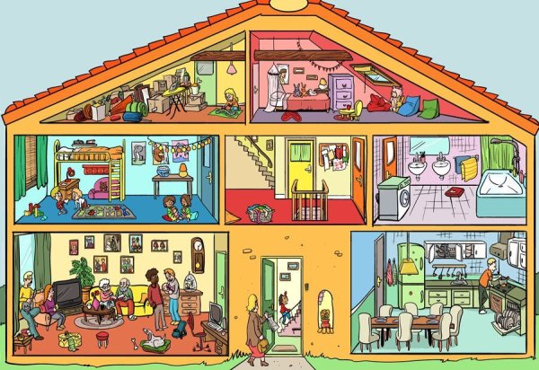 Дом в разрезе с комнатами