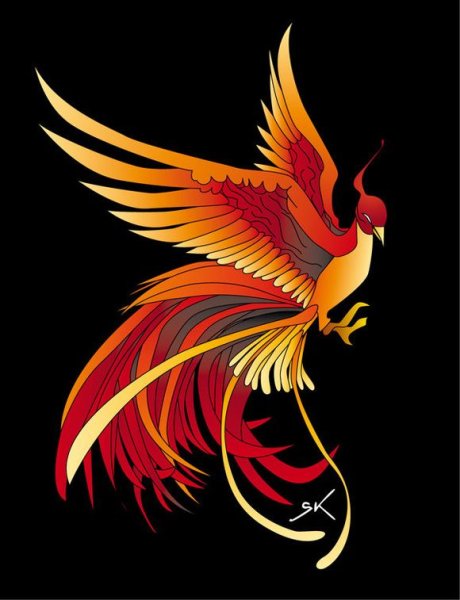 Гравировка птица Феникс