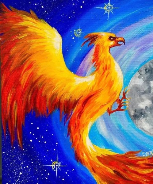 Птица Феникс красками