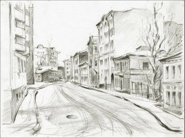 Пейзаж города карандашом