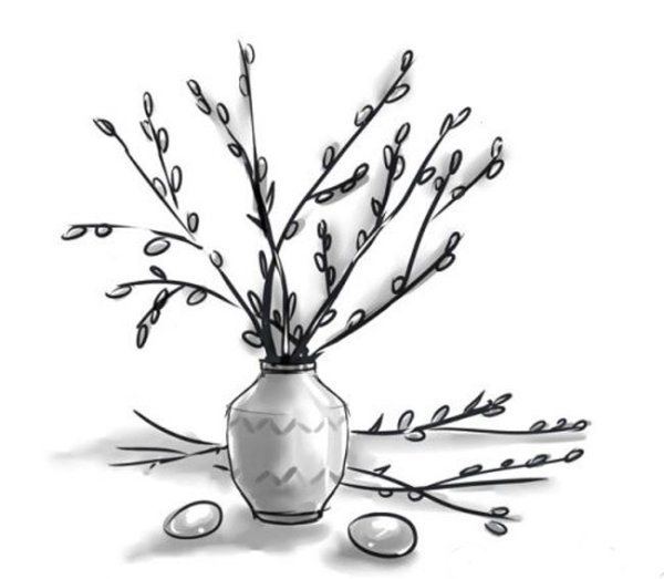 Ветка вербы раскраска для детей