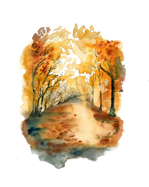 Осенний лес акварелью