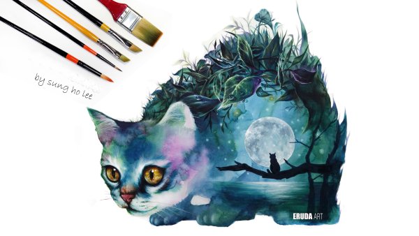 Космические животные акварелью