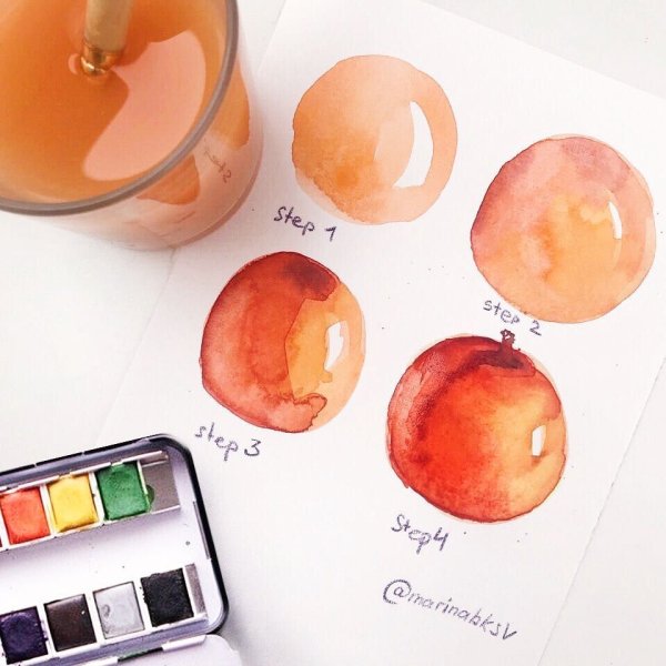 Нектарин акварелью