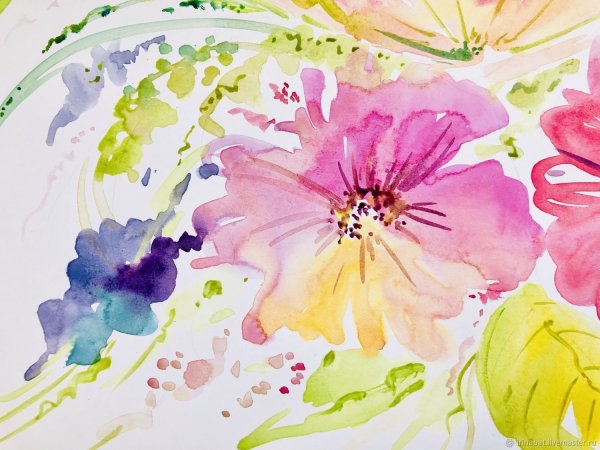 Яркие Акварельные цветы