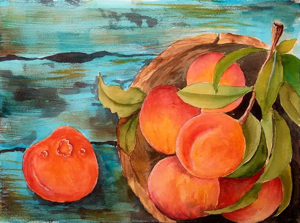Персики скетч акварель