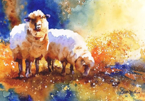 Овечка акварелью