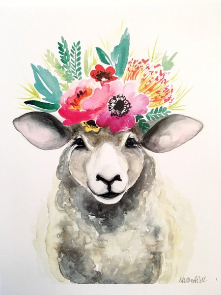Ягненок акварель