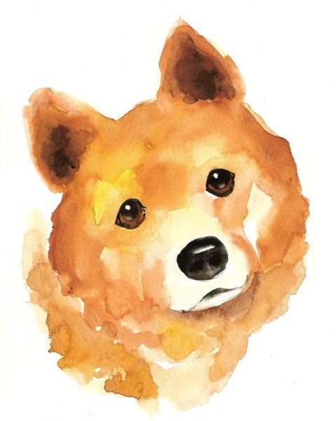 Собачка акварелью для детей