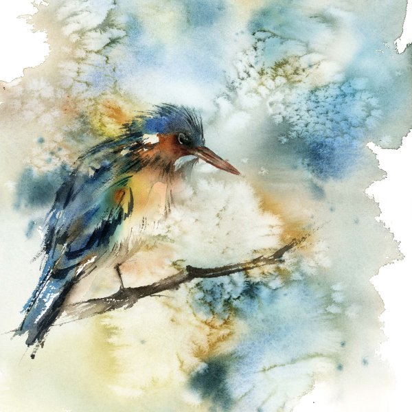 Зимородок акварелью