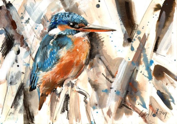 Акварельная птичка в полете