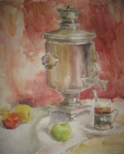 Самовар акварелью