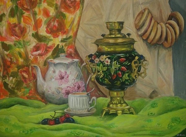 Самовар акварелью