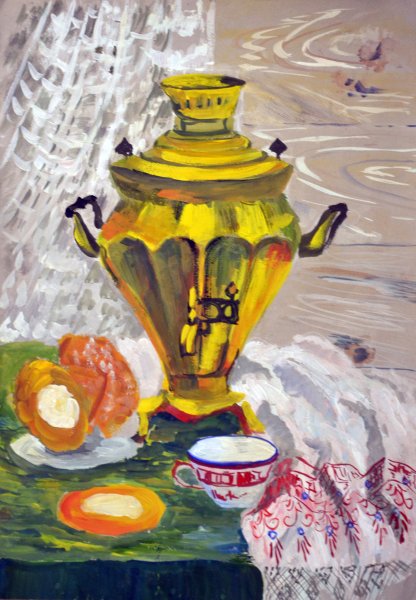 Самовар акварелью