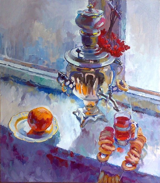 Нарисовать самовар акварелью