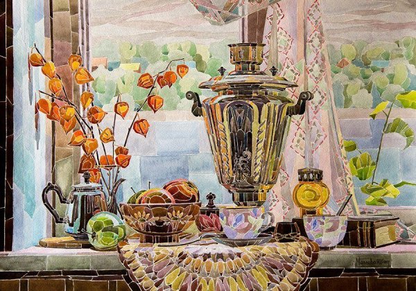 Натюрморт на Масленицу с самоваром