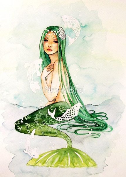 Русалка акварель