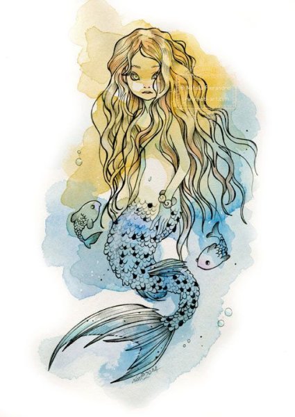 Русалка акварель
