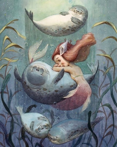 Русалочка акварель