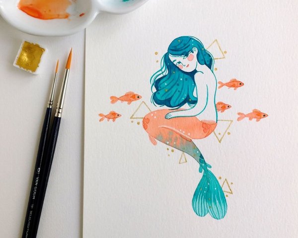 Русалочка акварель