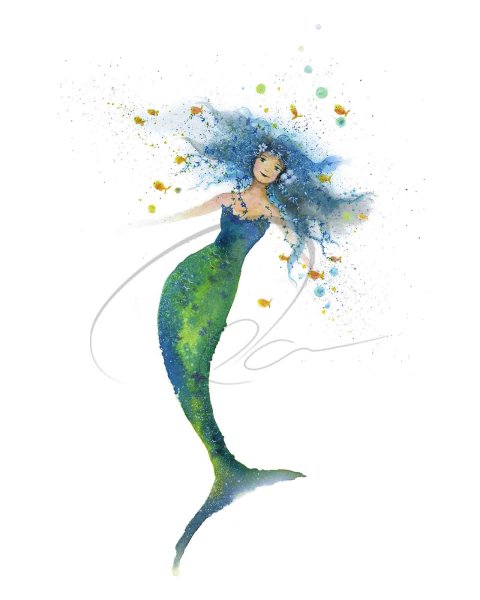 Русалка акварель