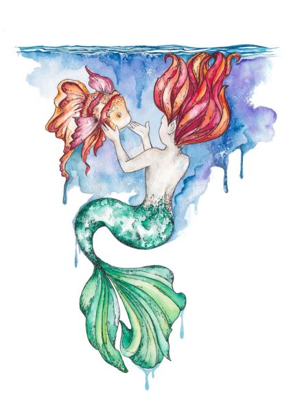 Русалочка акварель
