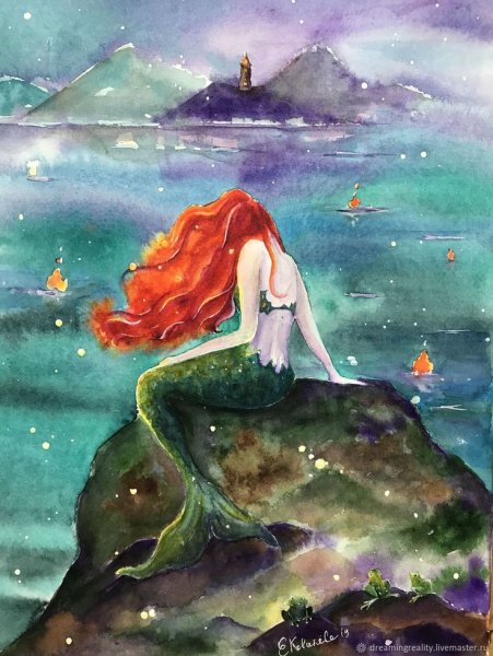 Русалочка Ариэль акварель