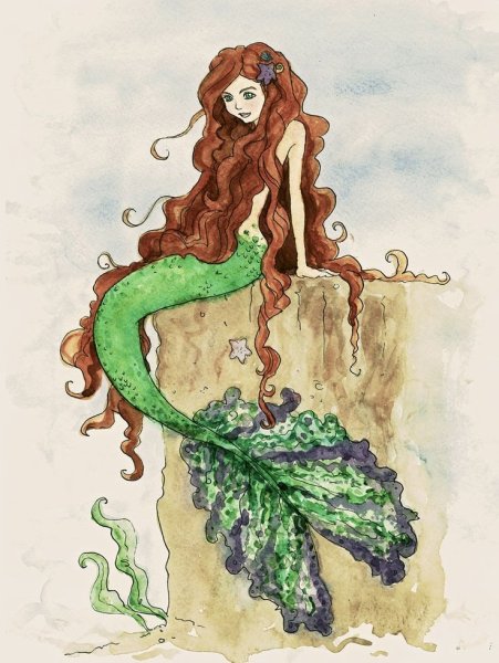 Русалка акварель