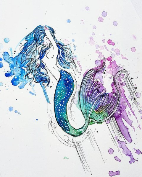Русалки акварелью для детей