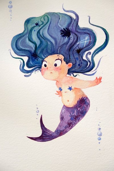 Яркие рисунки гуашью русалки аниме