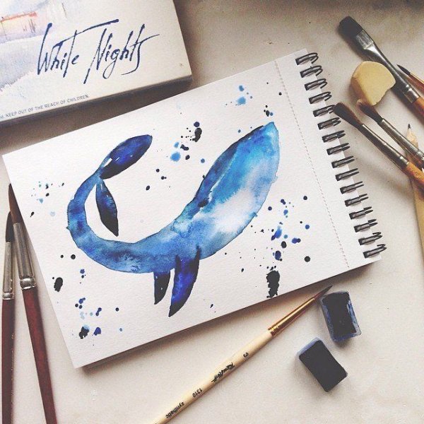 Идеи для рисунков акварелью киты
