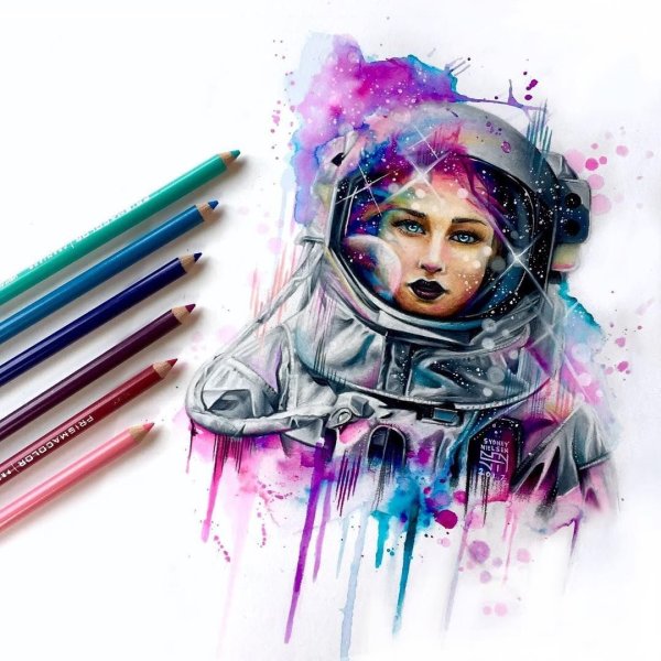 Космонавт акварель