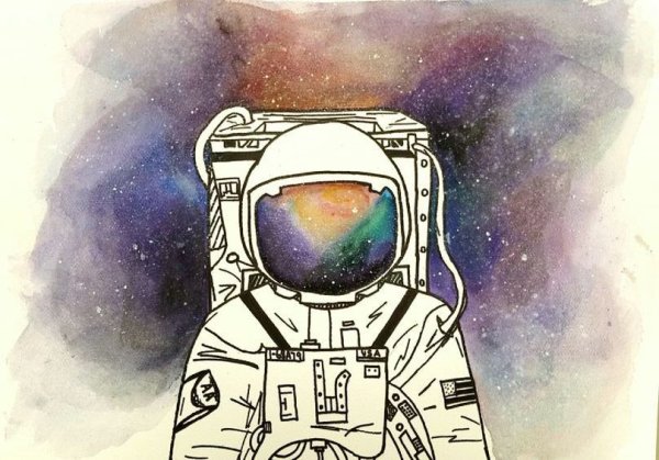 Космонавт акварелью картина