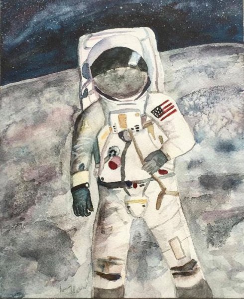 Тату космонавт акварель