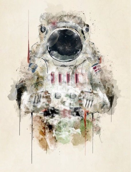 Космонавт в космосе акварелью