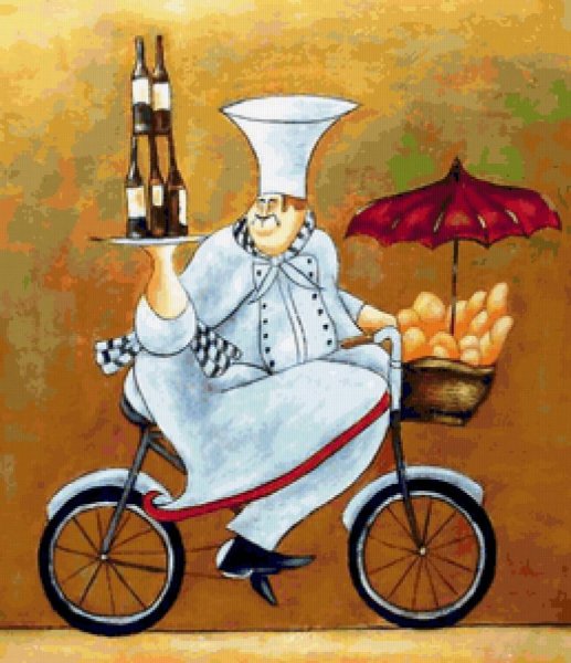 Веселый повар на велосипеде