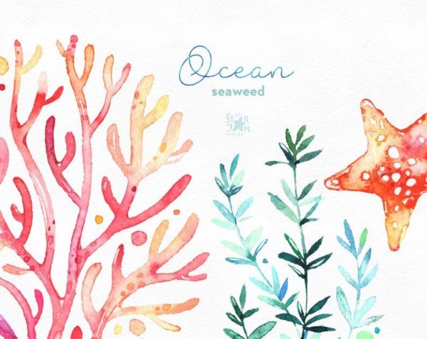 Морские кораллы акварелью