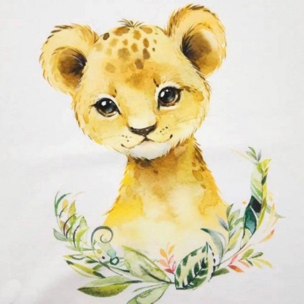 Львенок милый акварель