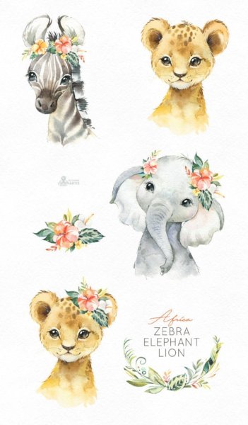 Львенок милый акварель