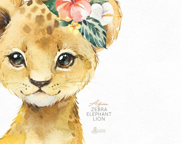 Львенок акварель