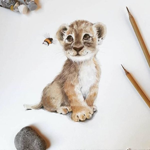 Львенок акварель