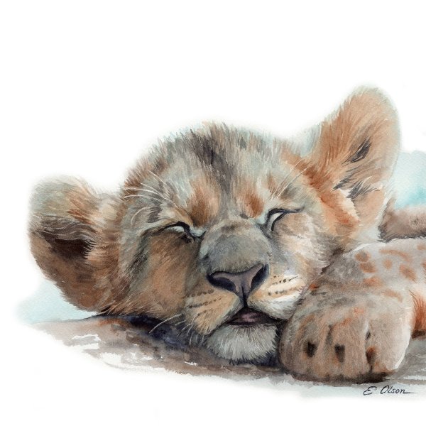 Львенок иллюстрация акварель