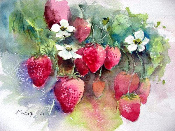 Земляника акварель