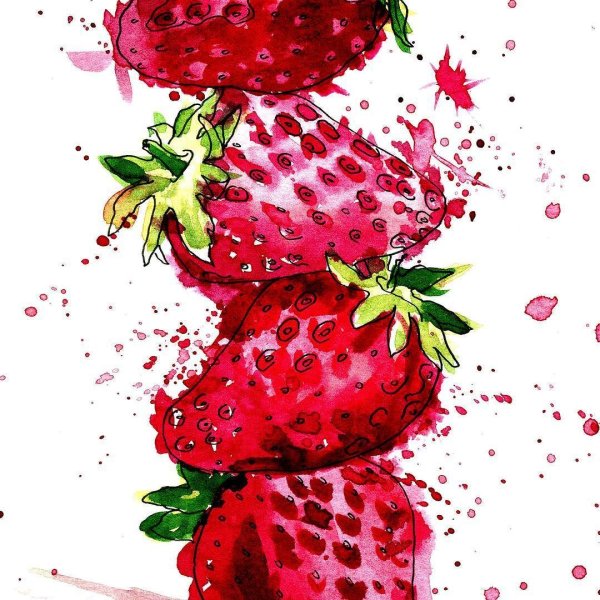 Клубника детской акварелью