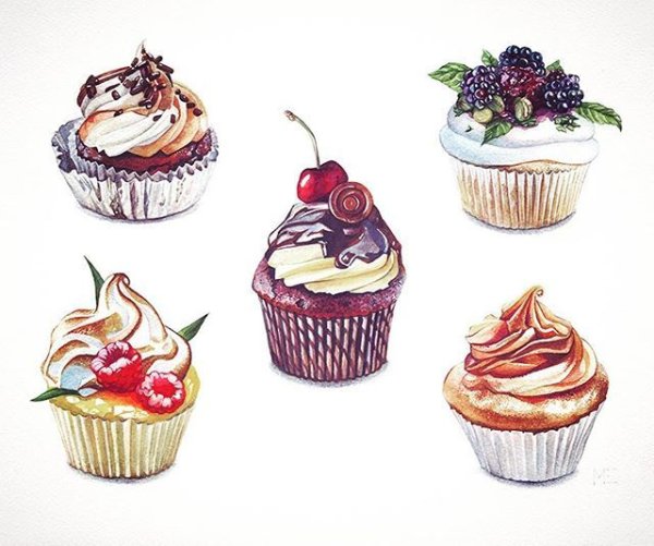 Пирожные цветными карандашами