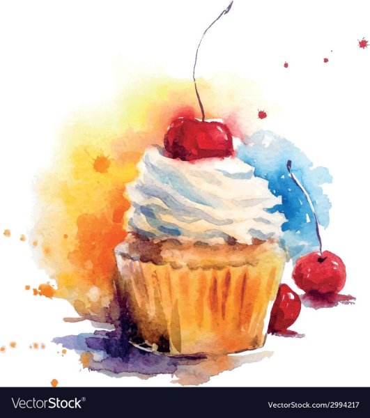 Пирожные рисунок акварелью