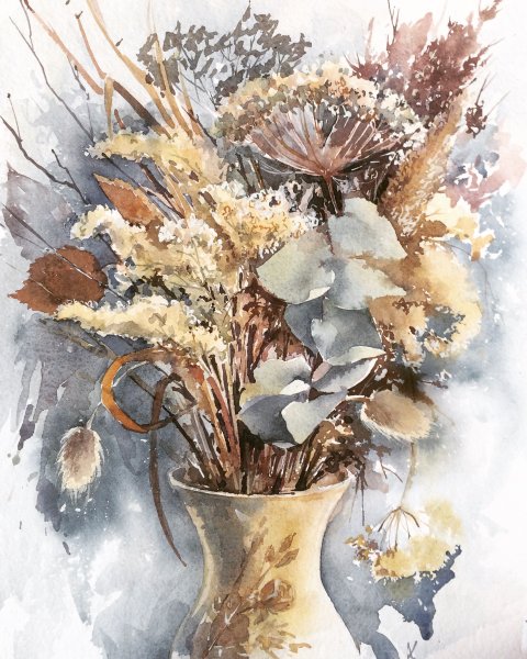 Живопись акварель сухоцветы