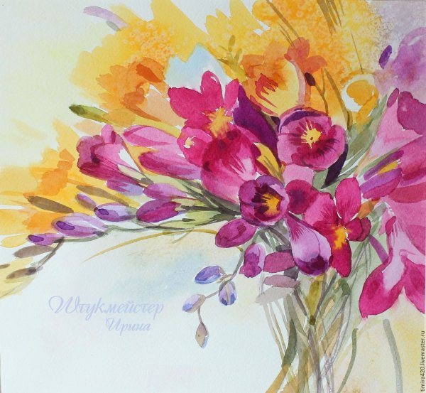 Весенний букет цветов акварель