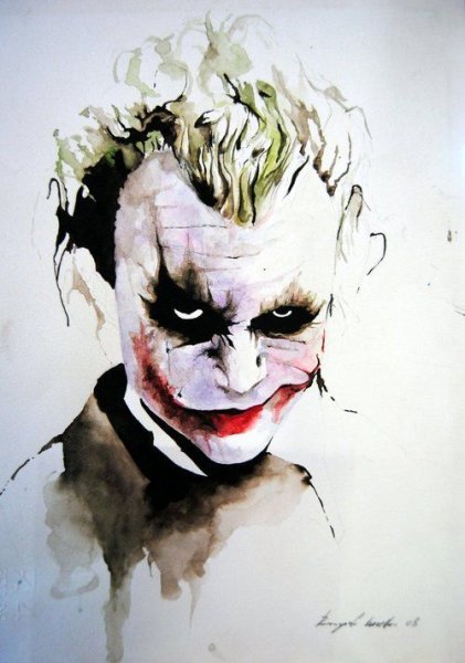 Джокер красками акварель